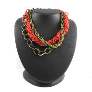 Gold Over Seed Bead Torsade & Multi chain necklace